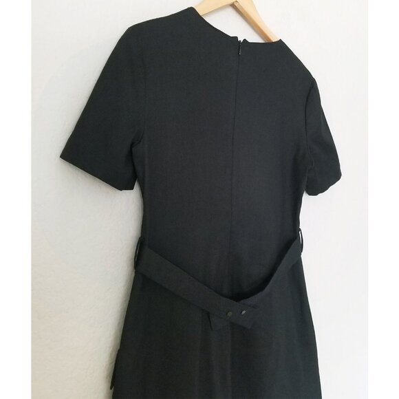 A.L.C. Linen Blend Twist Belted Mini Shift Dress 8 Short Sleeve Black Pocket LBD - Picture 11 of 15